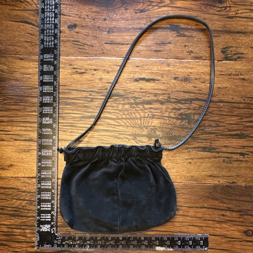 VINTAGE Black Small suede leather Shoulder Bag - Lined top Hardware closure